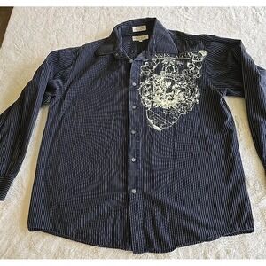 Eighty-Eight Shirt Button-Front Stripe Design Black White Graphic On Chest Sz‎ L